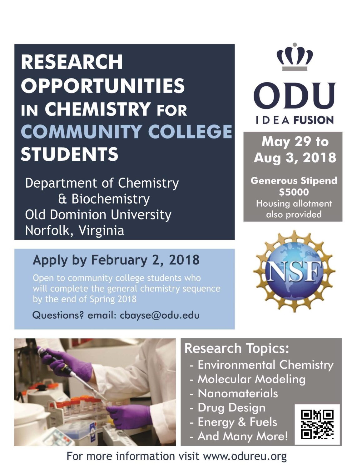 Summer Research Internship in Chemistry for Community College Students